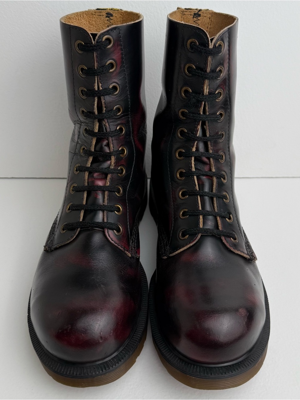 Vintage Dr. Martens 10 Eye Oxblood Red Black Rub Off Steel Toe MIE Boots UK 5 - Picture 2 of 16